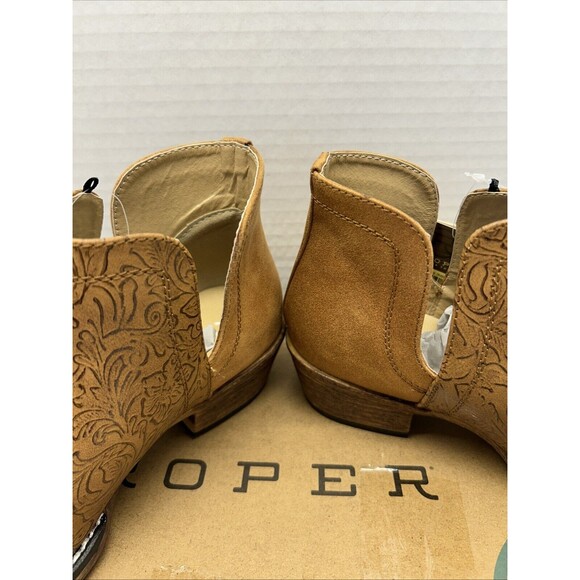 Roper Women Ava Booties Faux Etched Leather Open Sides Snip Toe Sze 7 New in Box - Picture 5 of 9